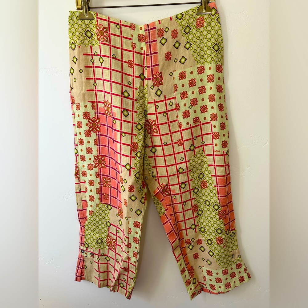 Color me Cotton Womens Sz M NWT 100% Linen Colorful Capri Pants USA BY Click